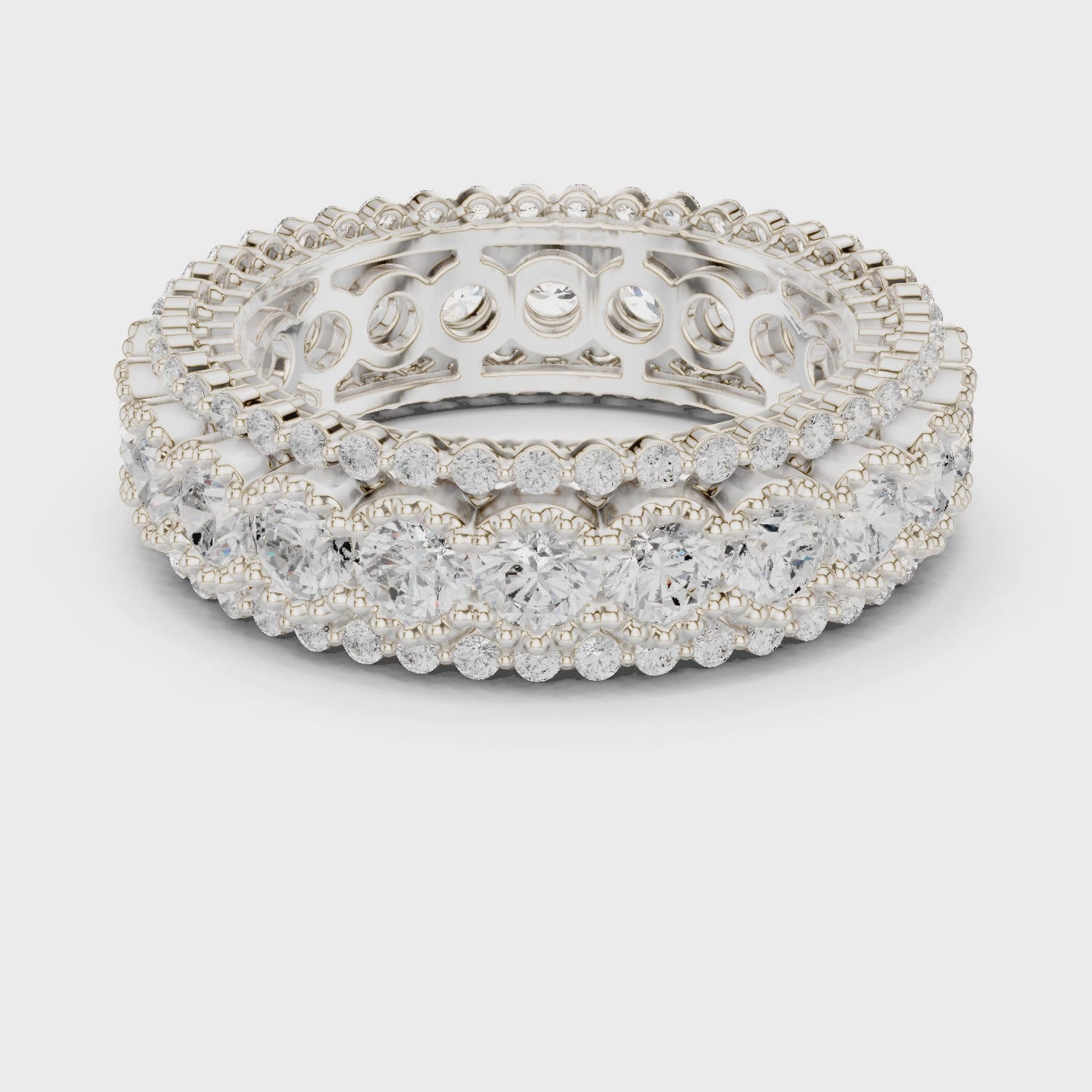 Iris Milgrain Round Diamond Eternity Band in Silver