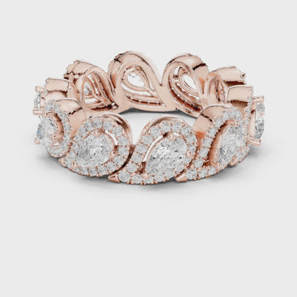 Iris Halo Pear & Round Diamond Eternity Band in Rose Gold