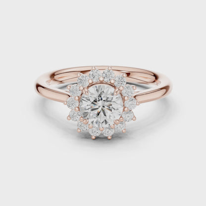 Iris Halo Round Diamond Engagement Ring in Rose Gold