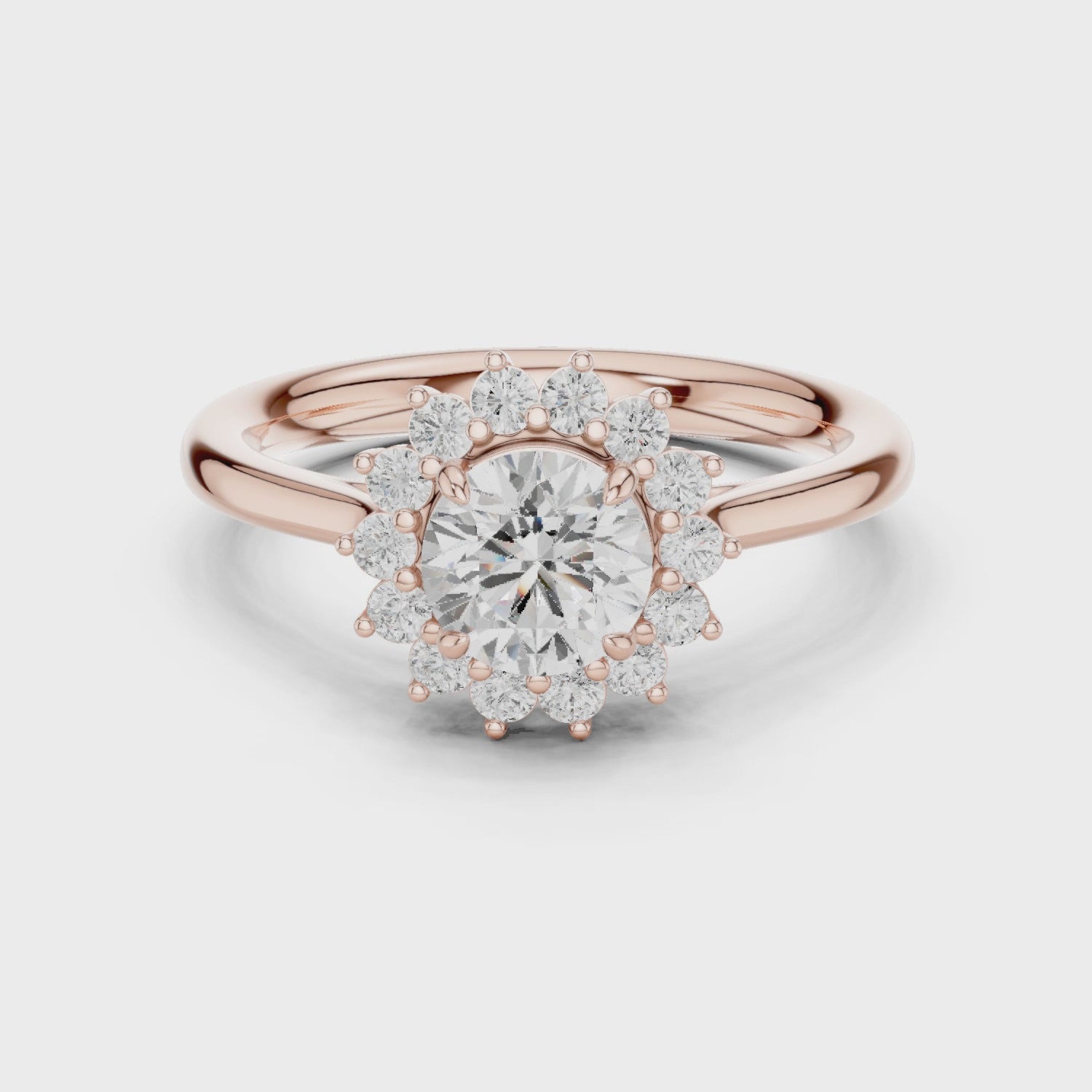Iris Halo Round Diamond Engagement Ring in Rose Gold
