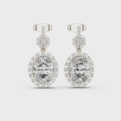 Lumina Halo Oval & Round Diamond Drop Earrings in Silver