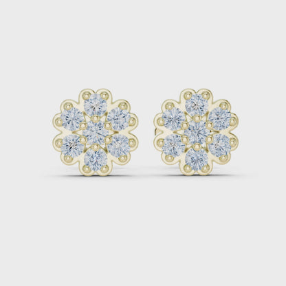 Luminous Daisy Cluster Round Diamond Stud Earrings in Yellow Gold