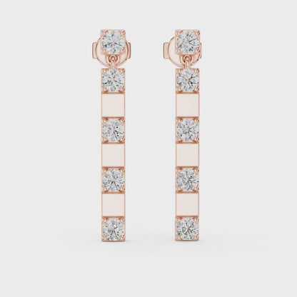 Architectural Line Drops Round Diamond Earrings in Rose Gold
