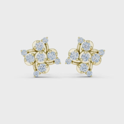 The Abstract Blossom Round Diamond Stud Earrings in Yellow Gold