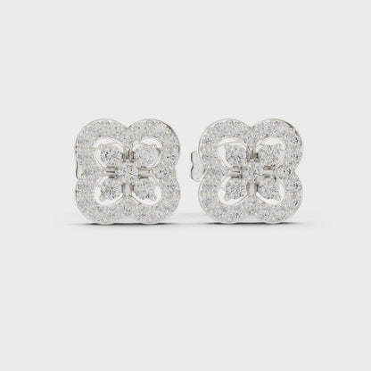 Fleur Tapestry Round Diamond Stud Earrings in Silver