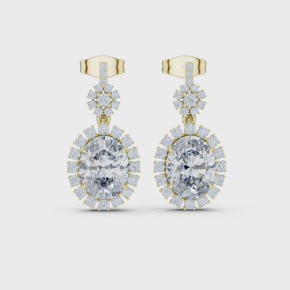 Lumina Halo Oval & Round Diamond Drop Earrings in Yellow Gold