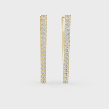 V-Line Pave Round Diamond Huggies Hoop Earrings in Yellow Gold