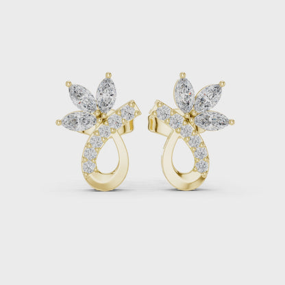 Eternal Lotus Marquise & Round Diamond Stud Earrings in Yellow Gold