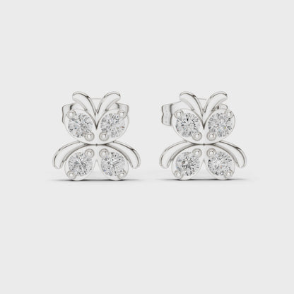 Astra Wing Round Diamond Stud Earrings in Silver