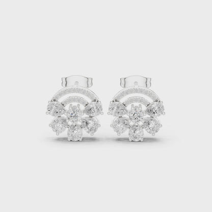 Serene Cluster Pear & Round Diamond Stud Earrings in Silver