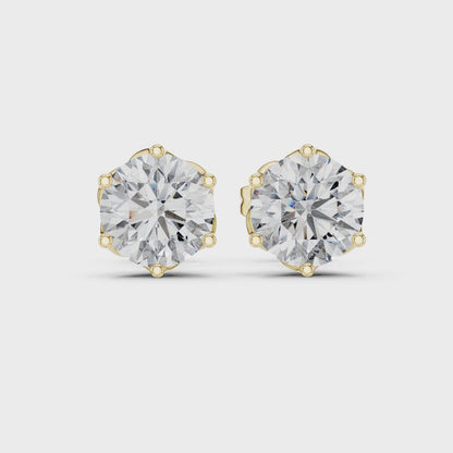 Petal Round Diamond Stud Earrings in Yellow Gold