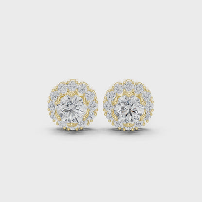 Luminous Scalloped Round Diamond Stud Earrings in Yellow Gold