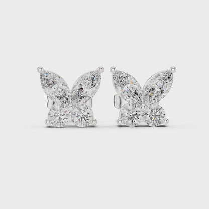 Moissanite Papillon Marquise & Round Diamond Stud Earrings in Silver
