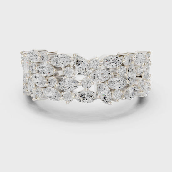 Bloom Cluster Marquise & Round Diamond Fashion Ring in Silver