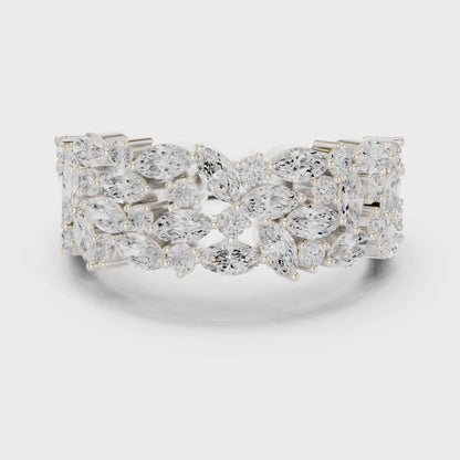Bloom Cluster Marquise & Round Diamond Fashion Ring in Silver
