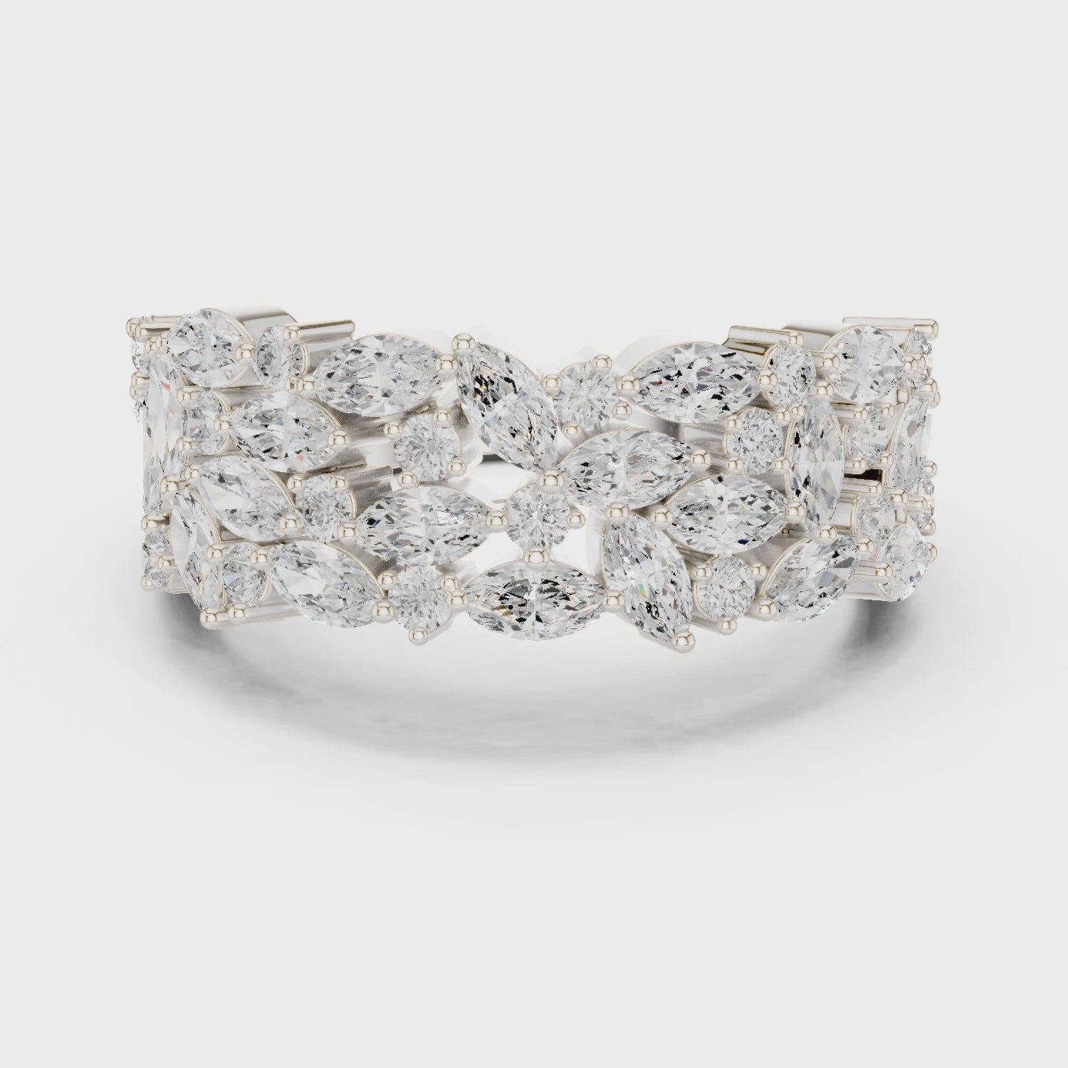 Bloom Cluster Marquise & Round Diamond Fashion Ring in Silver
