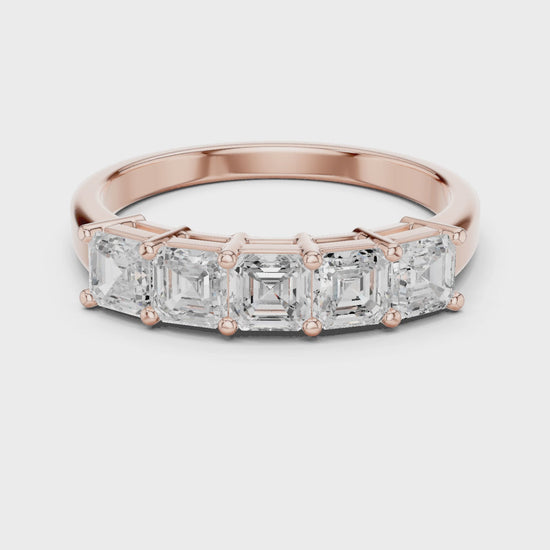 Luna Five-Stone Asscher Diamond Ring in Rose Gold