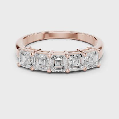 Luna Five-Stone Asscher Diamond Ring in Rose Gold