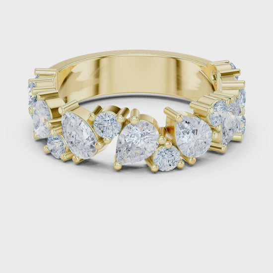 Bloom Cluster Pear & Round Diamond Anniversary Band in Yellow Gold