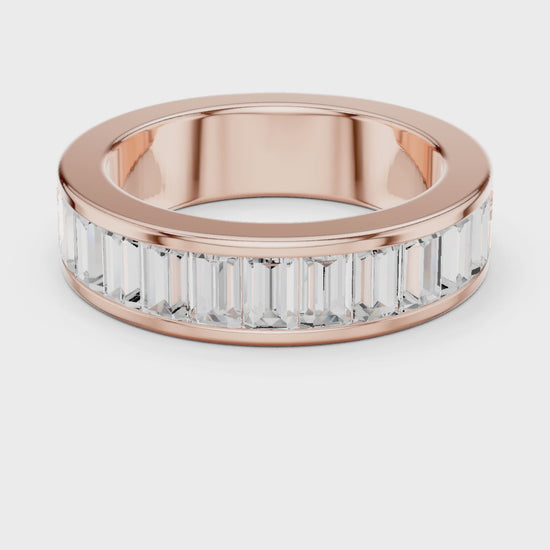 Crest Channel Emerald Diamond Eternity Band in Rose Gold
