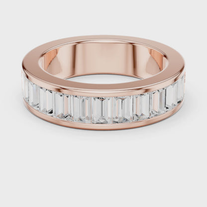 Crest Channel Emerald Diamond Eternity Band in Rose Gold