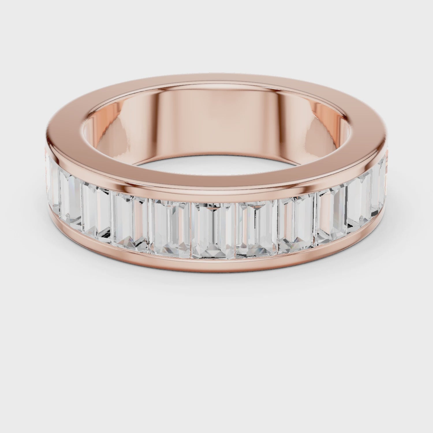 Crest Channel Emerald Diamond Eternity Band in Rose Gold
