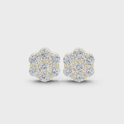 Luminous Round Diamond Daisy Stud Earrings in Yellow Gold