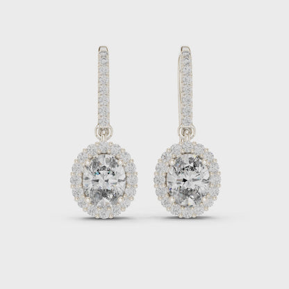 Aurora Halo Oval & Round Diamond Drop Earrings in Silver