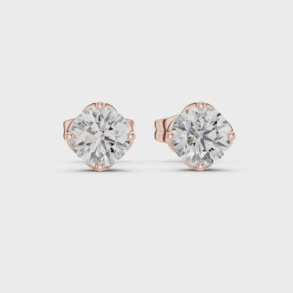 Amour Classic Round Diamond Stud Earrings in Rose Gold