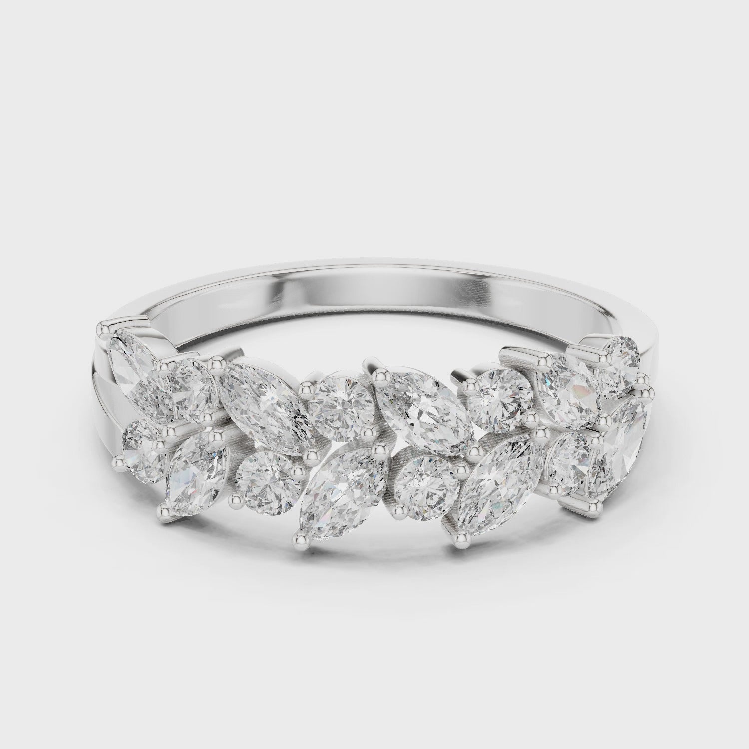 Petal Cluster Marquise & Round Diamond Fashion Ring in Silver