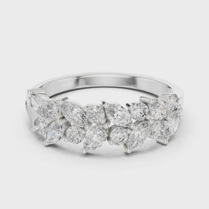 Petal Cluster Marquise & Round Diamond Fashion Ring in Silver