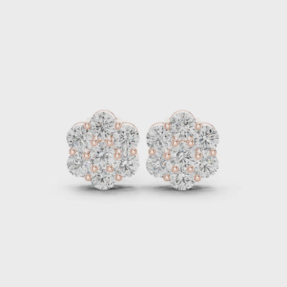 Luminous Round Diamond Daisy Stud Earrings in Rose Gold