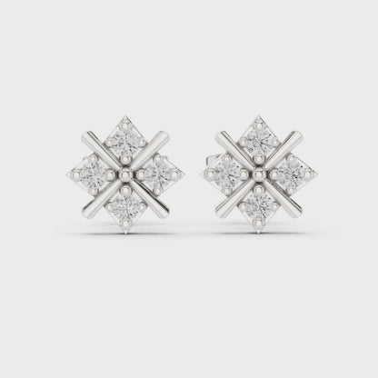 Quadra Star Round Diamond Stud Earrings in Silver