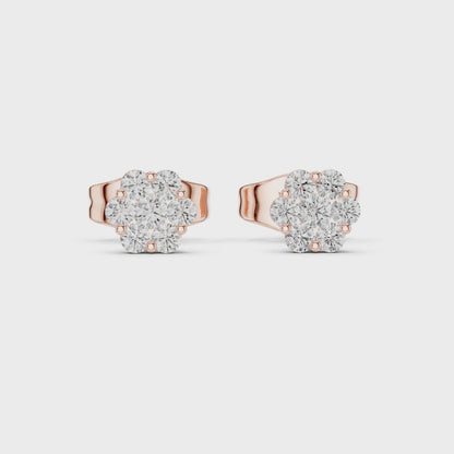 Whispering Flora Round Diamond Stud Earrings in Rose Gold