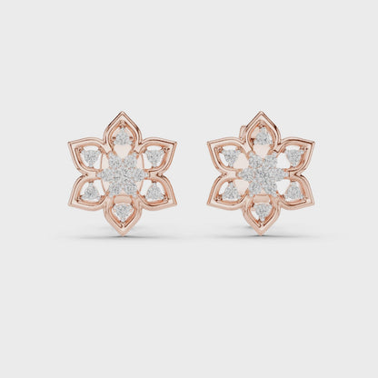 Stella Flora Round Diamond Stud Earrings in Rose Gold