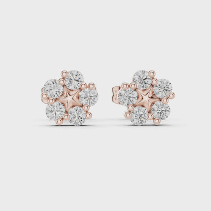 Stella Bloom Round Diamond Stud Earrings in Rose Gold