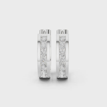 Solace Track Round Diamond Hoop Earrings in Silver