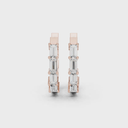 Deco Orbit Emerald Diamond Hoop Earrings in Rose Gold