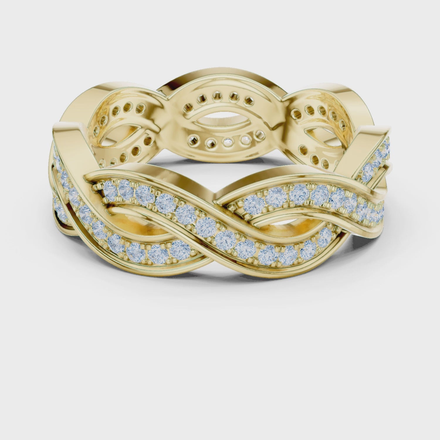 Crest Twist Round Diamond Eternity Band in Yellow Gold