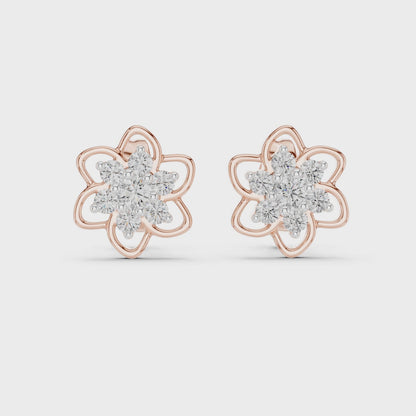 Petal Floral Round Diamond Stud Earrings in Rose Gold