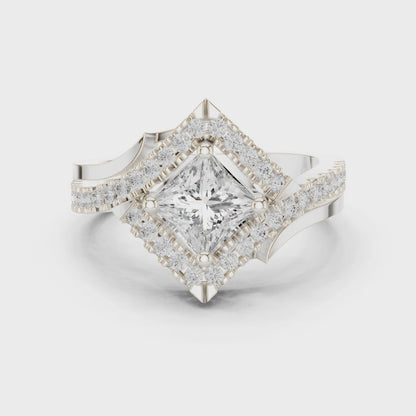 Juno Bypass Princess & Round Diamond Engagement Ring in Silver