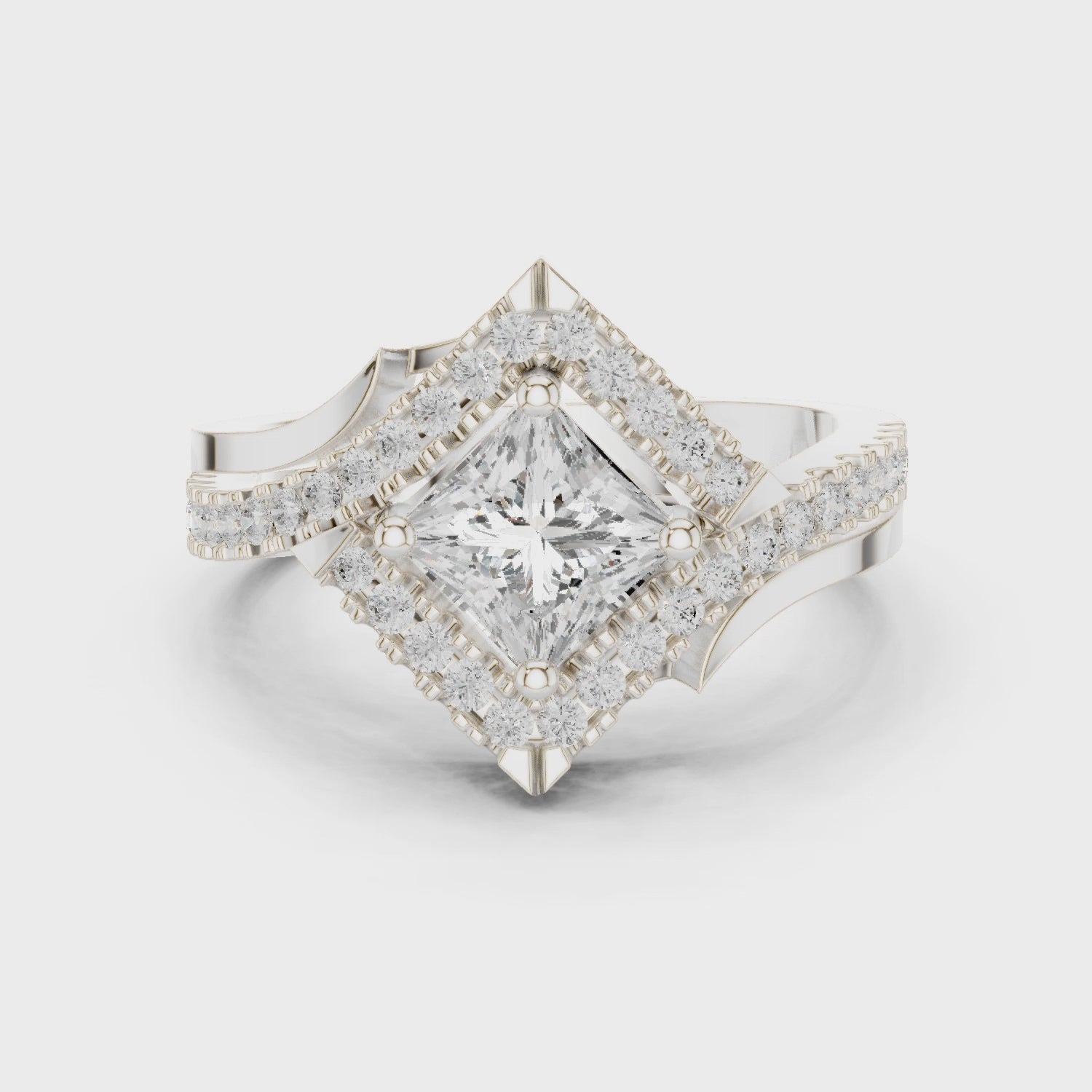 Juno Bypass Princess & Round Diamond Engagement Ring in Silver