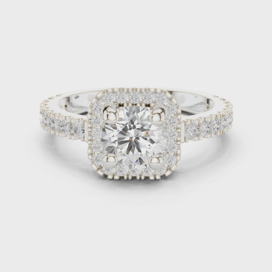 Stella Halo Round Diamond Engagement Ring in Silver