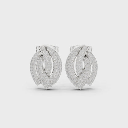 Petal Crossover Round Diamond Stud Earrings in Silver