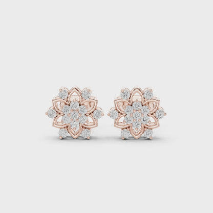 Ethereal Dahlia Round Diamond Stud Earrings in Rose Gold