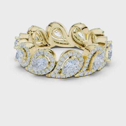 Iris Halo Pear & Round Diamond Eternity Band in Yellow Gold