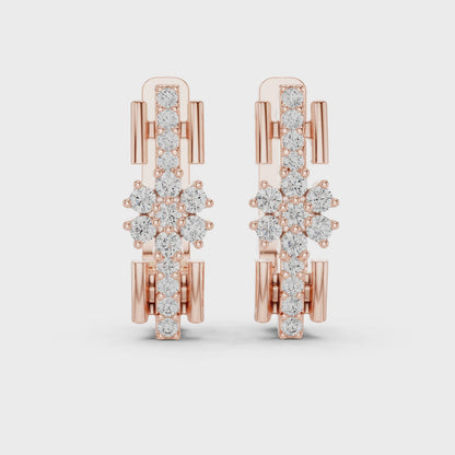 Bloom Floral Round Diamond Huggie Hoop Earrings in Rose Gold