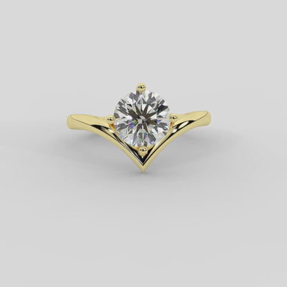 Evelyn Chevron Solitaire Emerald Diamond Engagement Ring in Yellow Gold