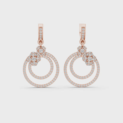 Bloom Floral Round Diamond Dangle Earrings in Rose Gold
