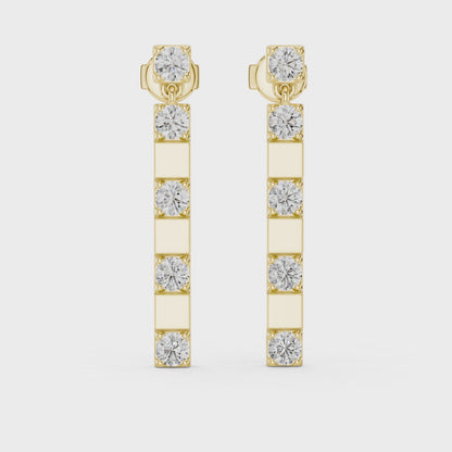 Architectural Line Drops Round Diamond Earrings in Yellow Gold